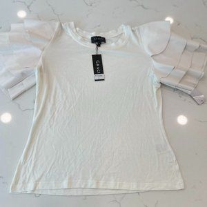 Gracia White t-shirt with faux leather sleeves size Large with tags